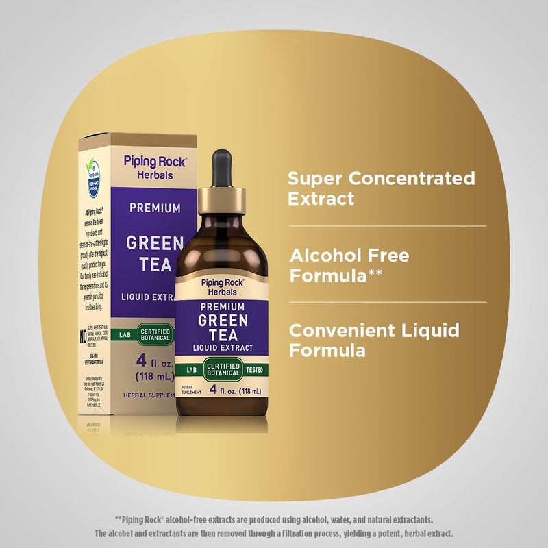 [Australia] - Piping Rock Green Tea Extract Liquid | 4 Fl Oz | Premium Herbal Supplement | Vegetarian | Alcohol Free | Non-GMO, Gluten Free 