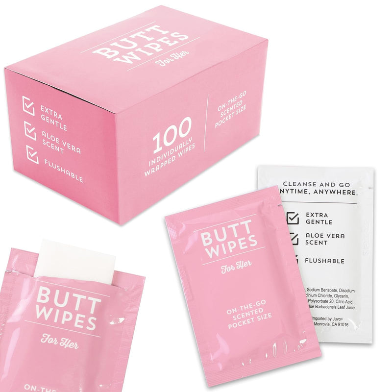 [Australia] - BLUE PANDA 100 Pack Wet Travel Butt Wipes, On-The-Go Flushable Wipes Individually Wrapped for Adults (Aloe Vera Scented), Pink 