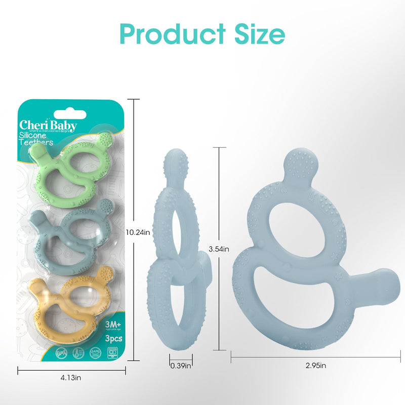 [Australia] - 3 Pack Baby Teething Toys for Babies 3-6 Months, Silicone Teething Ring Toys for Babies 6-12 Months, BPA Free Soft and Dual Textured Nipple Teether Relief Soothing Sore Gums Chew Infant Sensory Toys 