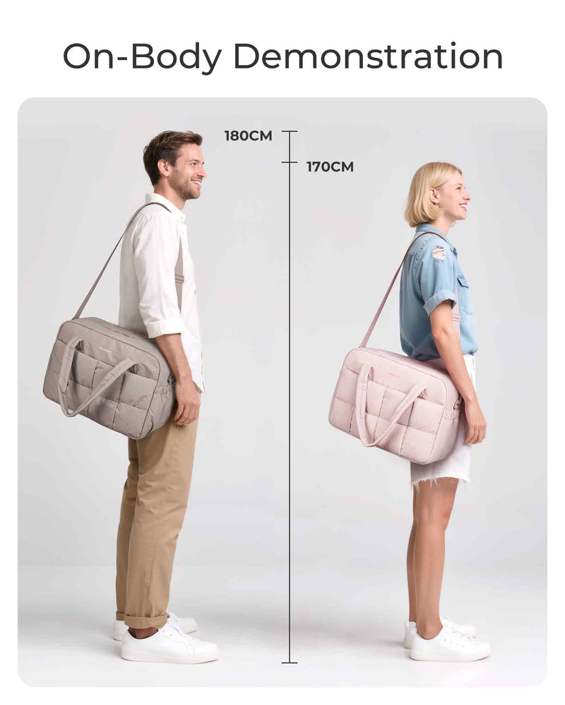 BAGSMART Gym Bag for Women, Personal Item Puffer Duffle Bag, Weekender Overnight Carry On Tote Handag for Travel Camel