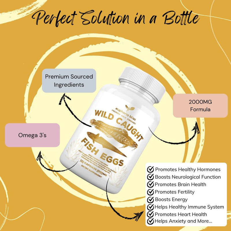 Wild Caught Fish Eggs, Omega 3 Supplement Supports Brain, Heart, Fertility and Inflammatory Health, Whole Food Source of Vitamin D, K2, and A, Non-GMO, 120 Capsules 120 count (Pack of 1)
