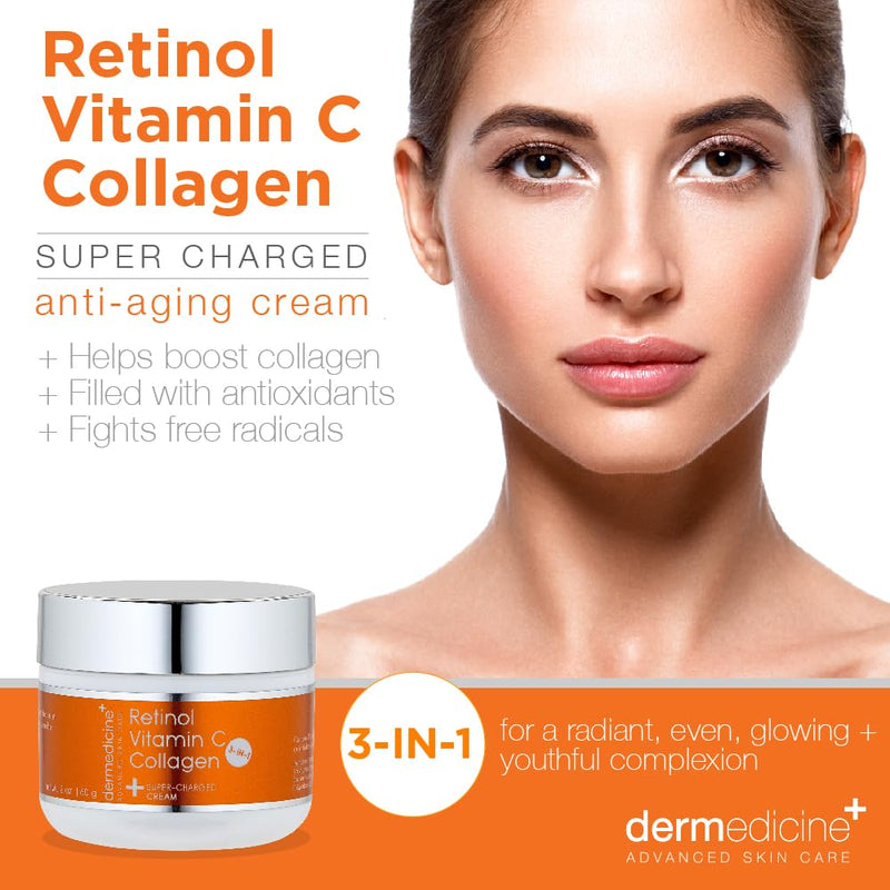 Vitamin C, Retinol and Collagen Anti-Aging Face Cream, 2 oz | Super charged formula helps smooth and plump the look of fine lines and wrinkles for brighter-looking skin 2 Fl Oz (Pack of 1)