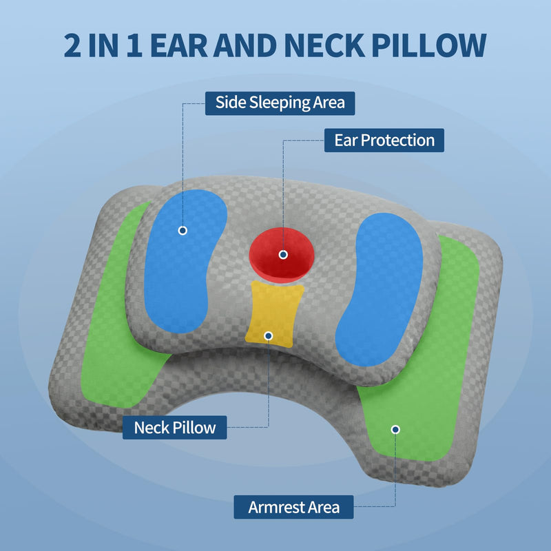 Gray Ear Piercing Pillow and Black 2-in-1 Cervical Pillow for Neck Pain Relief