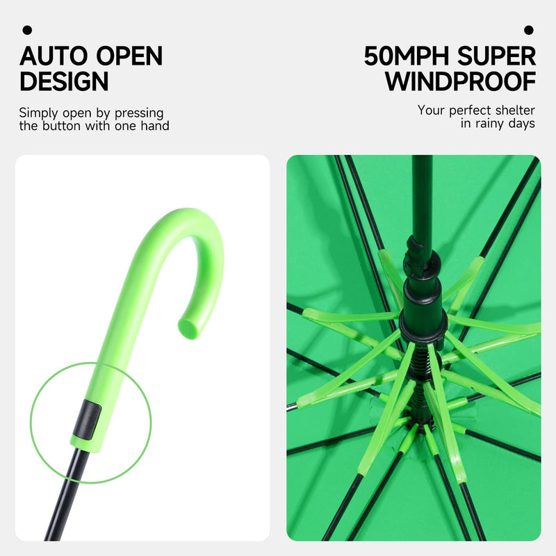 RUMBRELLA UV Stick Umbrella Auto Open UPF 50+ with J Hook Handle 51IN | Automatic Open Wind-Resistant Umbrella for Adults Fits 2 People, J Hook Handle, Fast-Drying Kelly Green