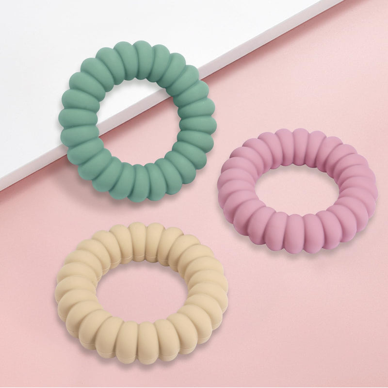 [Australia] - Baby Teether Toys, Silicone Teether Rings with Rattle for Babies, Textured Teething Rings Relief Soothing Sore Gums, 3 Pack 