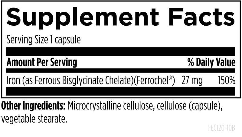 Designs for Health Ferrochel - Highly-Absorbable Iron Supplement for Women & Men - 27 mg Iron for Energy & Immune Support - Safe for Pregnant Women & Teens - Non-GMO, Gluten Free - 120 Vegan Capsules Standard Packaging