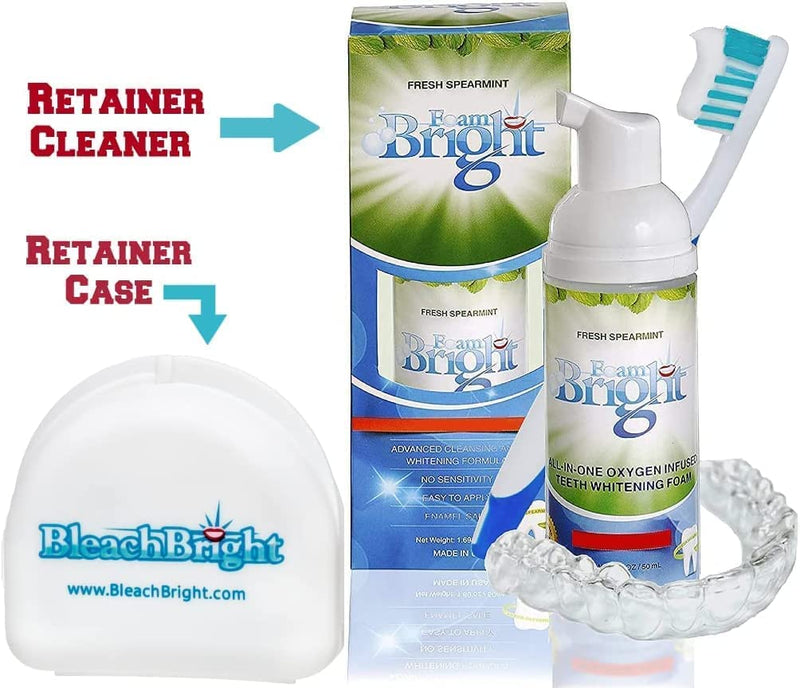 [Australia] - Retainer Cleaner & Aligner Cleaner FoamBright, Great for Invisalign, Teeth Whitening Foam, Candid, Byte, Denture Whitener Toothpaste & Braces Cleaning Peroxide Free Oral Care Replaces Tablets, Paste 1 Unit Pack With Case 