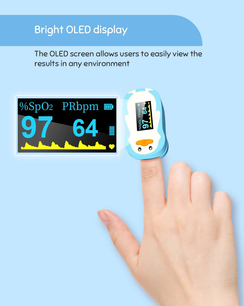 [Australia] - Pulse Oximeter for Kids, Vibeat Fingertip Blood Oxygen Meter with Smart Reminder for Children Baby Home Use, Batteries & Lanyard Included, Blue 