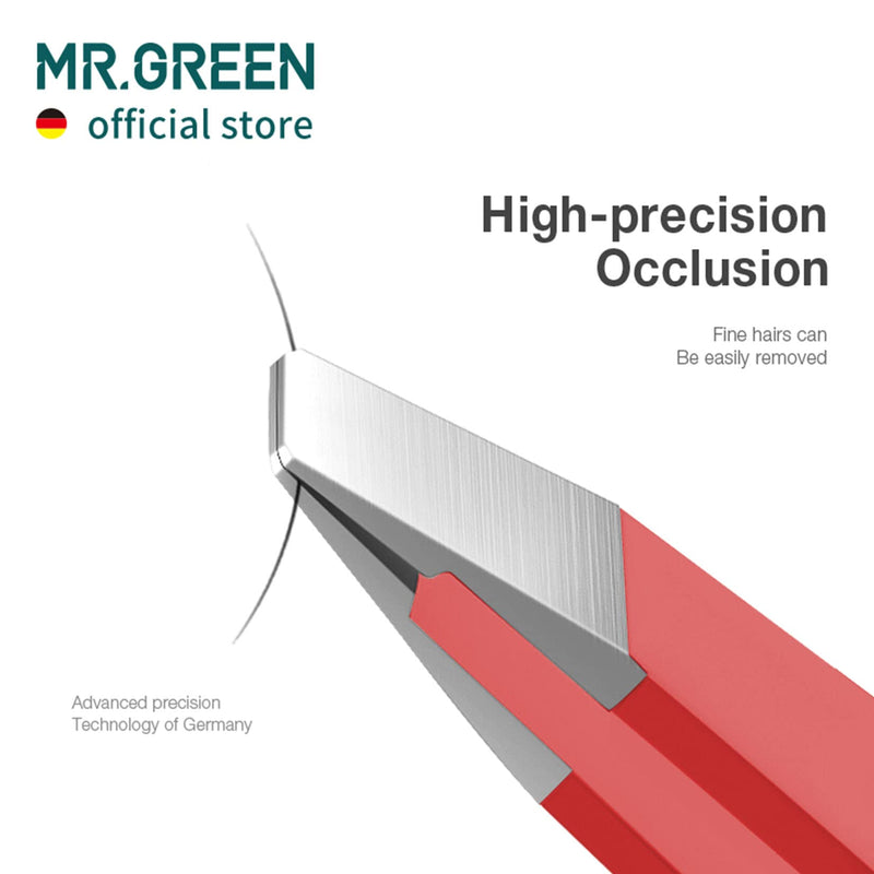 MR.GREEN Curve Handle Eyebrows Tweezers Professional Fine Hairs Removal Puller Makeup Tools Stainless Steel Beauty Clips Removal (Red) Red