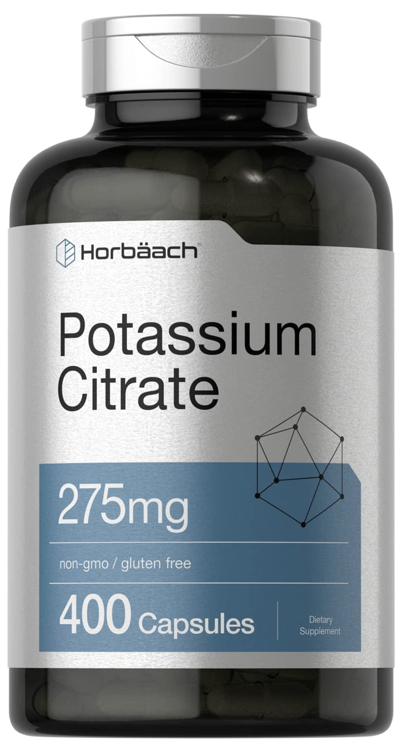 Horbäach Potassium Citrate Supplement 275 mg | 400 Capsules | Non-GMO, Gluten Free 400 Count (Pack of 1)