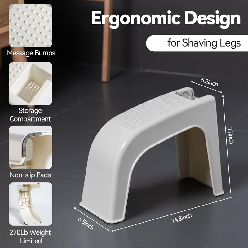 [Australia] - Shower Foot Rest for Shaving Legs, Non-Slip Pedicure Foot Rest, Shower Foots Step Stool for Shaving Legs, Plastic Sturdy Pedicure Stand -White White 