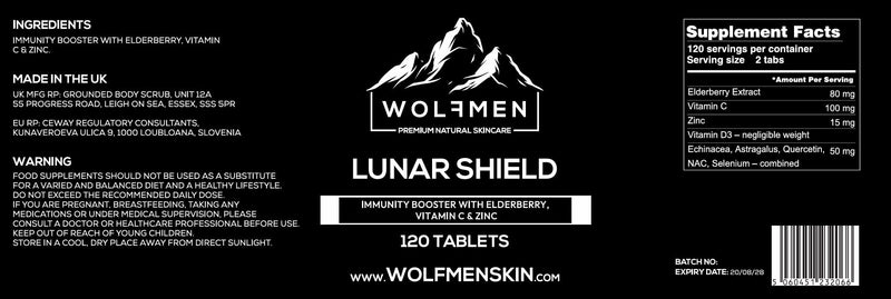 WOLFMEN Lunar Shield - Immunity Booster with Elderberry, Vitamin C & Zinc – 120 Tablets, 2 Month Supply – UK Made