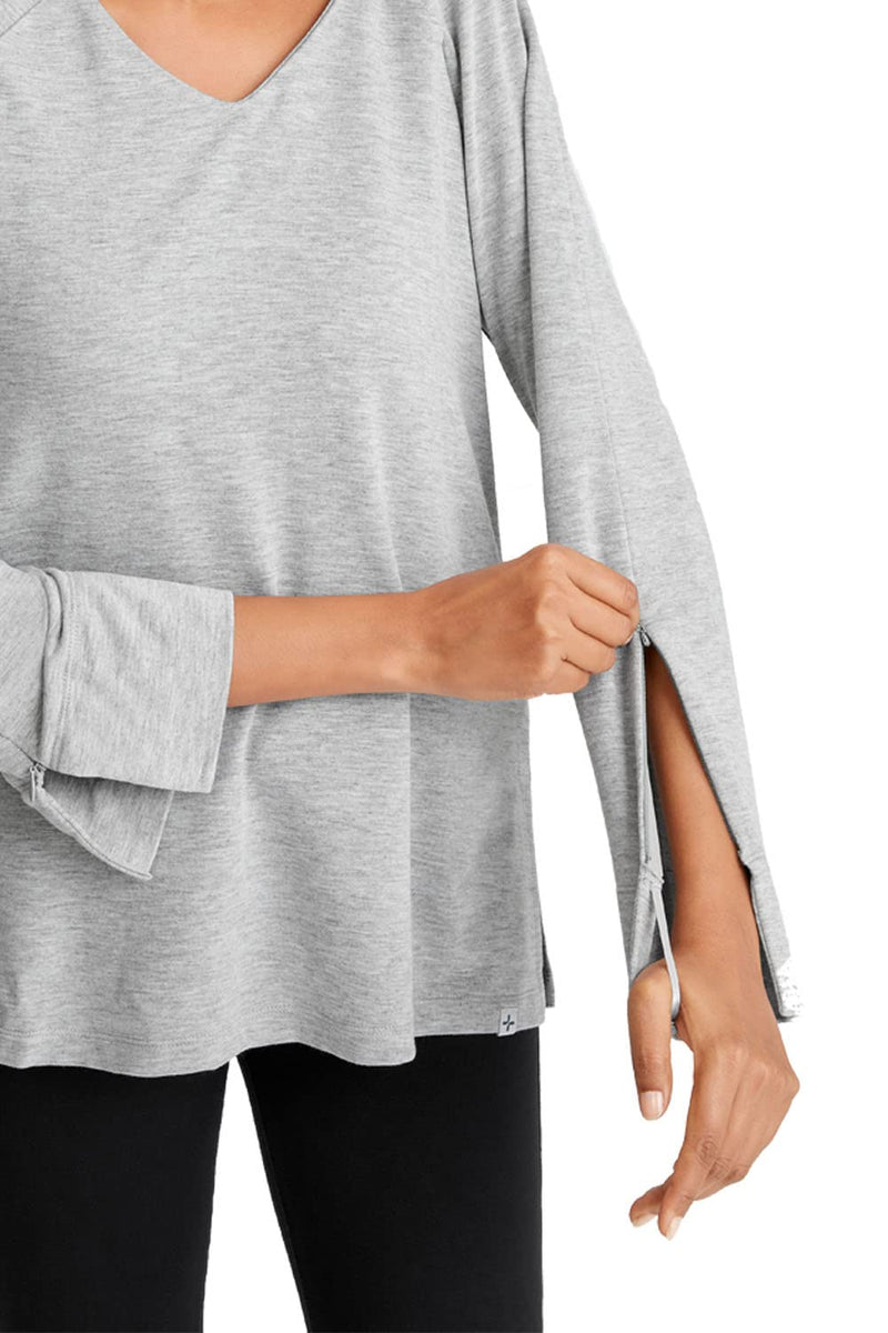 [Australia] - Care+Wear Arm Access Dialysis Shirts for Women – PICC Line Access Shirt with Two-Way Zipper for Easy Access XX-Large Heather Gray 