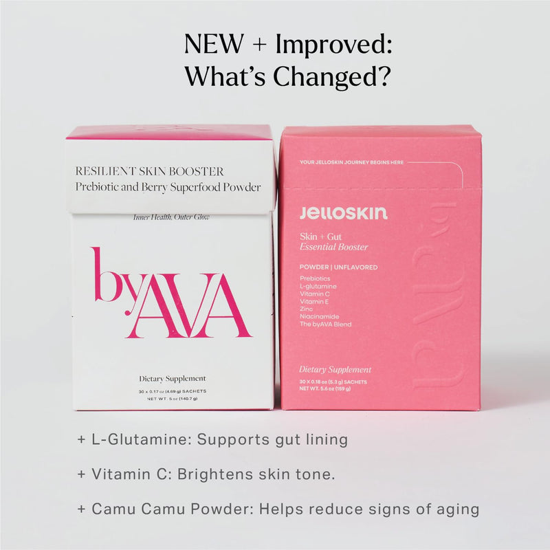 byAVA Skin and Gut Prebiotic Booster Powder, L-Glutamine 1500mg, 30ct | Camu Camu Vitamin C, Zinc + Niacinamide for glow; spirulina, goji & maqui berry superfoods; vegan, no added sugar