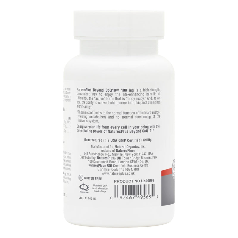 NaturesPlus Beyond CoQ10 100 mg Ubiquinol - Active, Naturally Fermented Coenzyme Q10 Supplement with UbiquiMax, Enhanced Absorption, Prolonged Action - Gluten Free, 30 Softgels