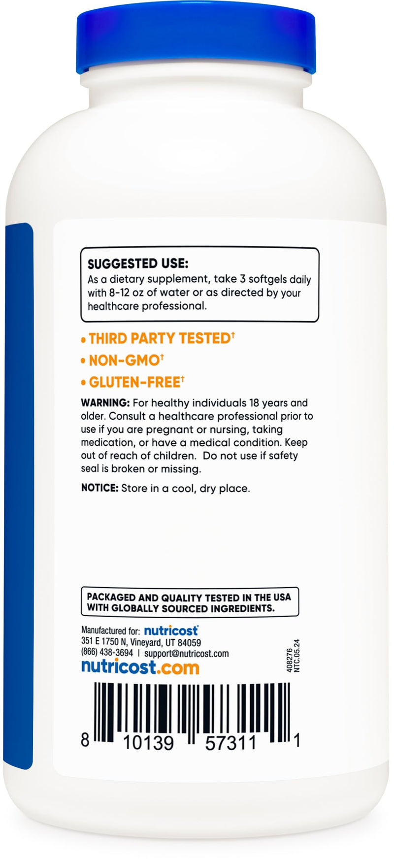 Nutricost CLA (Conjugated Linoleic Acid) 2,400mg, 240 Softgels - Gluten Free, Non-GMO, 800mg Per Softgel 240 Count (Pack of 1)