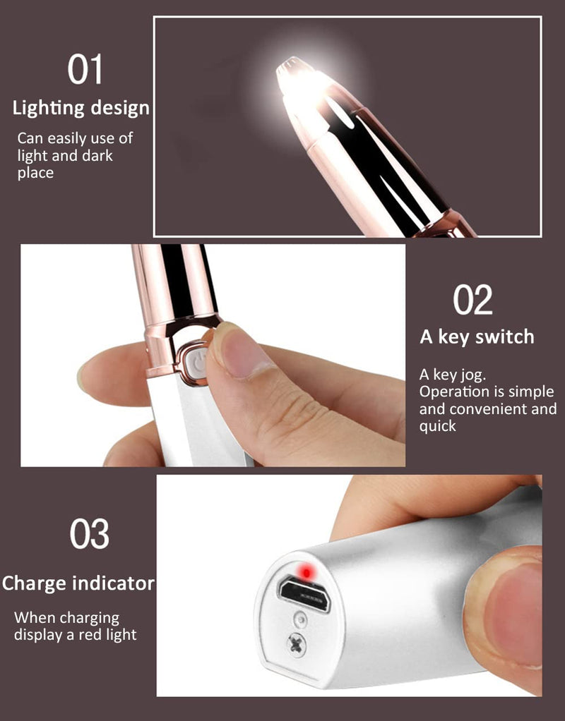 [Australia] - 2 in 1 Eyebrow Trimmer Facial Hair Remover Electric Razor for Women Pubic Hair Bikini Shaver Epilator for Face Peach Fuzz Lips Painless Rechargeable Portable 