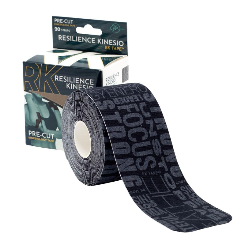[Australia] - Get Fired Up - Precut Kinesiology Tape for Shoulders, Knees, feet, Legs, & Ankle with Motivation Words on The Tape – Black, 20 pre-Cut Strips, 1 Pack Black (1 Pack) 