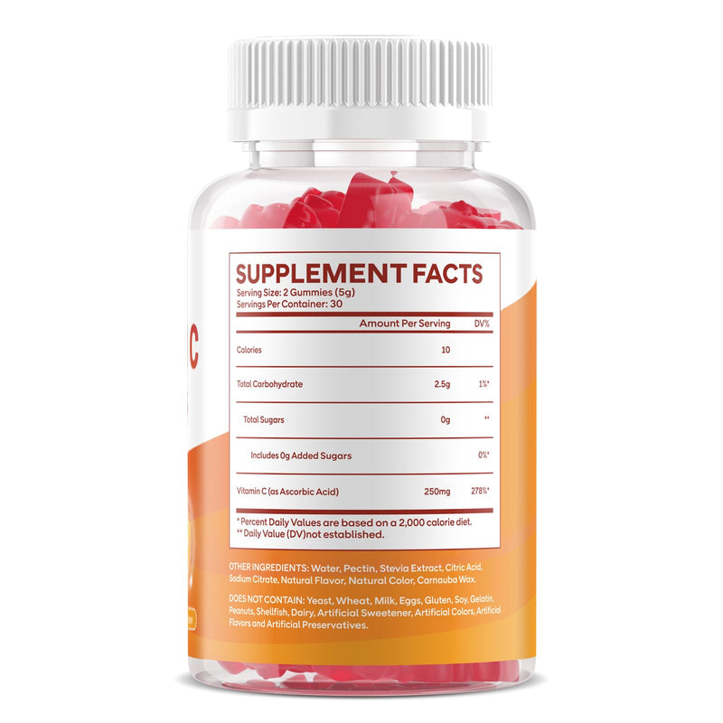 Sugar Free Vitamin C Gummies 250mg - Chewable Supplement, 120 Count | Immune, Antioxidant & Collagen Support for Adults & Kids, Vegan, Pectin-Based, Non-Gmo, Raspberry Flavor, 2 Pack