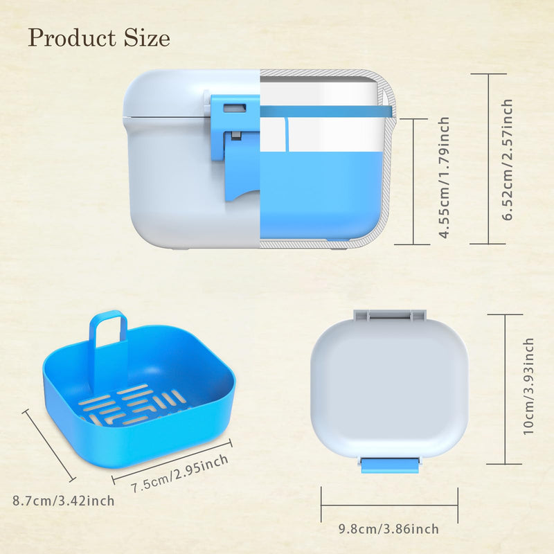 BVN Leak-Proof Denture Case, Denture Cup for Soaking Dentures, Retainer Cleaning Case Bule and White Denture Case White Case and Bule