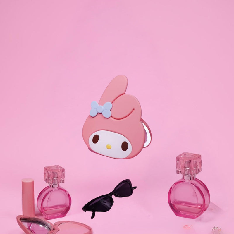 Impressions Vanity My Melody LED Compact Mirror for Purse, Travel Lighted Makeup Mirror with 3X Magnification, Adjustable Brightness, Soft Touch Sensor Button, and My Melody Figural Shaped Design