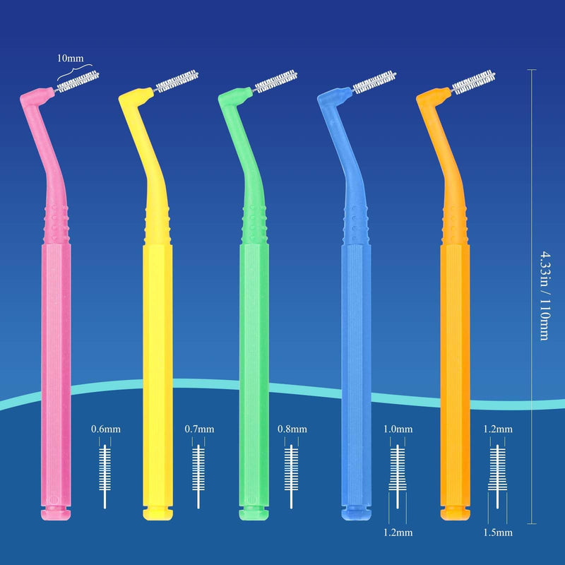[Australia] - Pack of 50 interdental brushes, colorful, 5 sizes (0.66-1.55 mm) angle interdental brushes, dental brushes for cleaning braces 