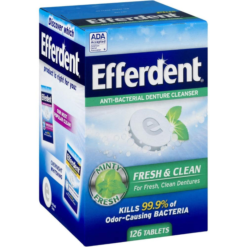 [Australia] - efferdent Mint Fresh and Clean Denture Cleanser, 252 Tablets Bundle with Bundle with Dentu-Care Denture Brush Specifically Designed to Gently Clean Hard to Reach Areas for Full Partial Dentures 