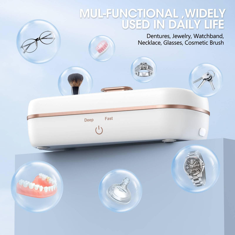 [Australia] - Ultrasonic Jewelry Cleaner, 47KHZ Ultrasonic Glasses Cleaner Machine Portable with Two Timer Silver Jewelry Cleaner for Necklaces, Coins, Dentures, Eyeglasses, Watches, Rings 