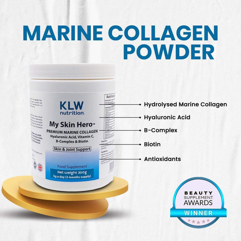 Premium Marine Collagen Powder - with Vitamin C, B-Complex, Biotin, Hyaluronic Acid - No fillers, sweeteners or additives - Healthy Skin & Joints - New Improved Formulation - 1-2 Months Supply