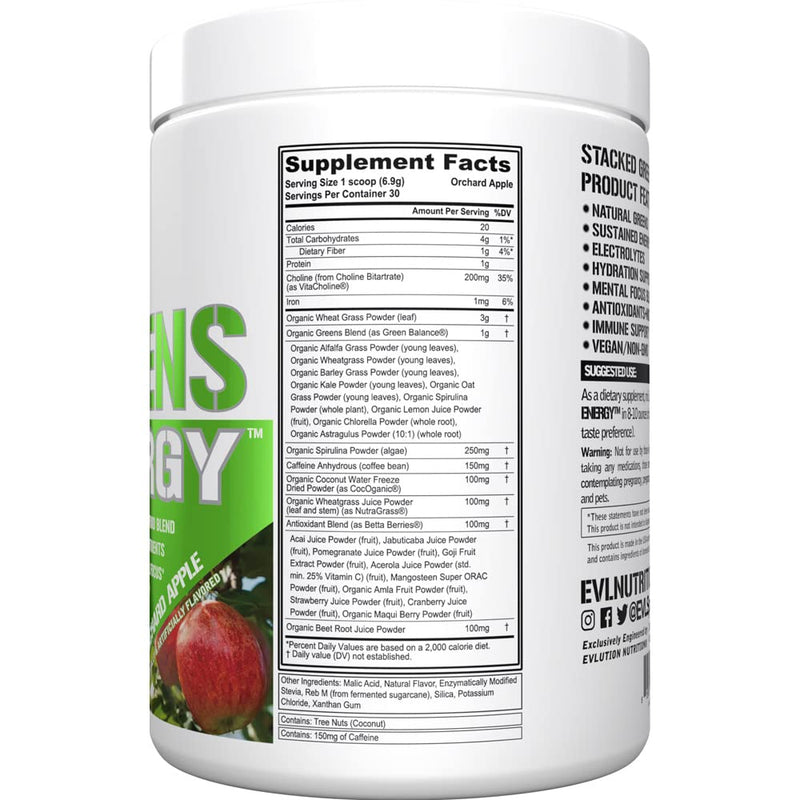 [Australia] - Greens and Superfoods Energy Drink Powder - EVL Super Greens Powder Smoothie Mix with Caffeine Spirulina Chlorella and Wheat Grass - Vegan - for Energy Focus and Immunity 7.3 Ounce (Pack of 1) 
