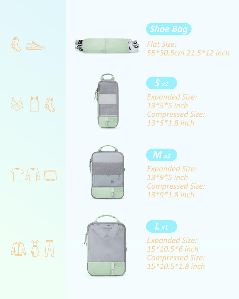 BAGSMART Compression Packing Cubes for Travel Essentials | 14 Set /6 Set /4 Set/2 Set, Lightweight, Durable Lime Cream Set of 6
