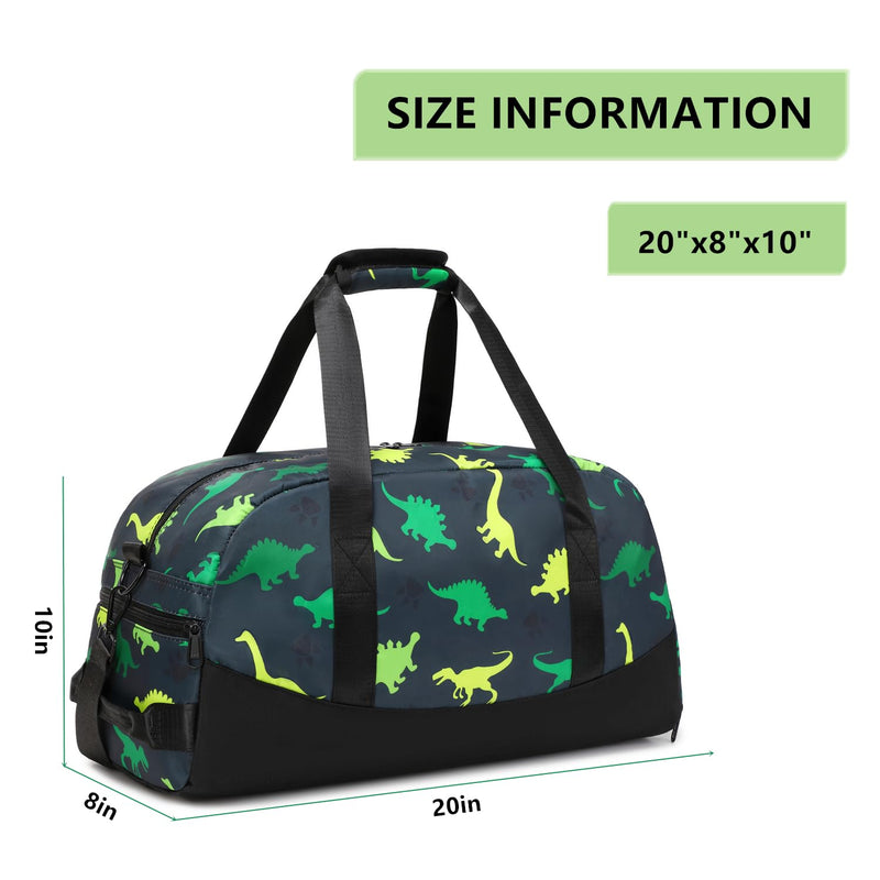 Lmwzh Kids Duffle Bag For Boys Perfect For Early Elementary Overnight Travel Bag With Shoes Compartment Dry And Wet Pocket Carry On Weekender Bag (Dinosaur) Dinosaur
