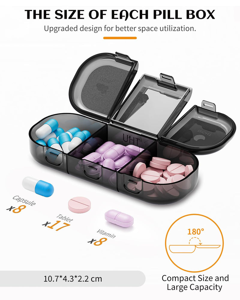ONTERATE Weekly Pill Organizer 3 Times a Day, Large Pill Organizer 7 Days, Portable Pill Case 21 Days, Moisture Proof Large Pill Dispenser, Travel Pill Box for Vitamins Fish Oil Supplements (Black) Black