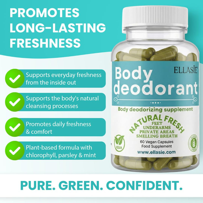 Internal Deodorant Supplement – Full Body Deodorizer for Gut Health, Skin Health, Detox & Digestion Support – Natural Odor Control Chlorophyll Pills for Head-to-Toe Freshness | 60 Capsules