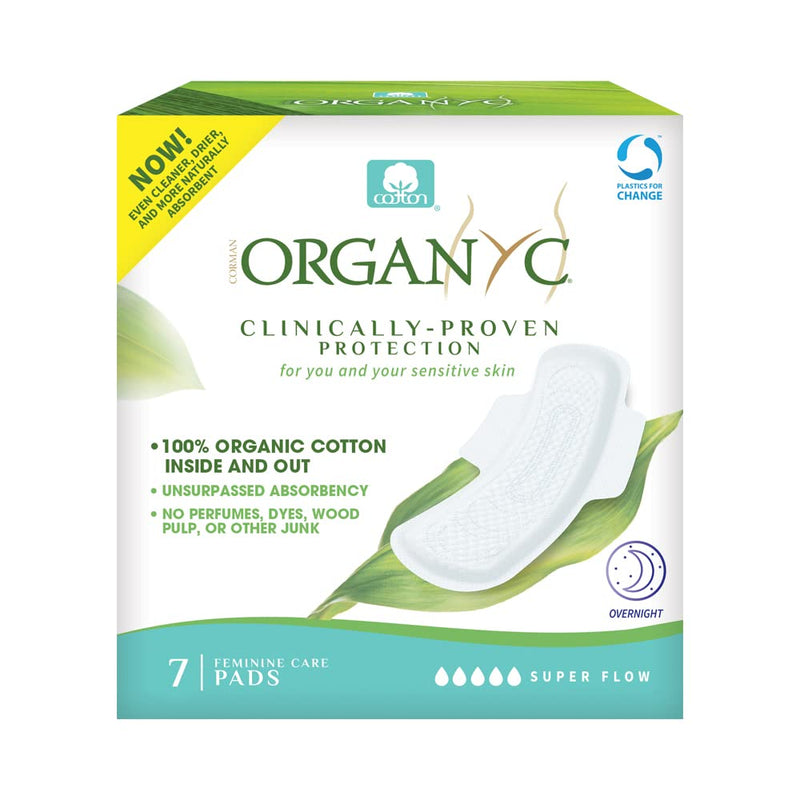 Organyc New and Improved 100% Certified Organic Cotton Overnight Feminine Pads, Heaviest Flow, Super Absorbency 2.0, 7 Count 1