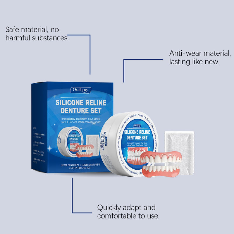 [Australia] - Clip-on dentures, denture silicone reline kit, silicone reline denture set, denture set, silicone teeth, soft silicone reline denture set, for upper and lower jaw prostheses 