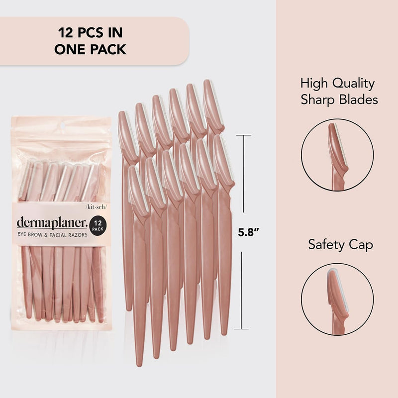 [Australia] - Kitsch Dermaplaning Tool - Face Razors for Women and Men, Eyebrow Trimmer & Face Shaver for Women, Facial Hair Removal for Women and Men, Dermaplane Razor for Women Face, 12 pc (Terracotta) Terracotta 