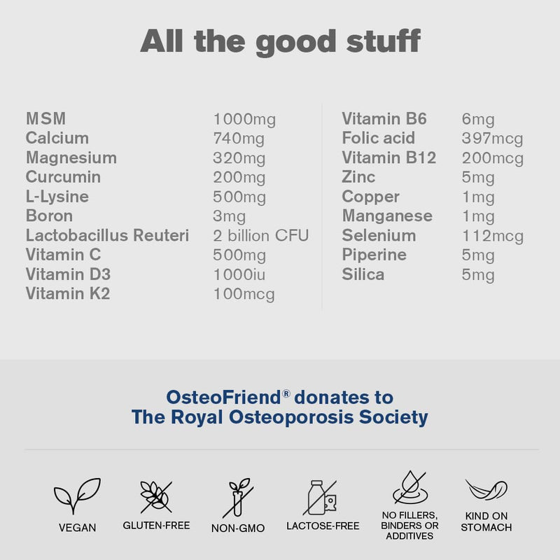 OsteoFriend® Advanced Bone, Joint, Muscle & Probiotic Supplement (249g, Unflavoured) 19 Active Ingredients, 2 Billion CFU | Calcium, Magnesium, Curcumin, Vitamin D3 & K2 | No Additives, 30 Servings