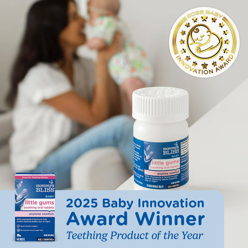 [Australia] - Mommy's Bliss Little Gums Soothing Oral Tablets, Great for Teething Babies, Benzocaine-Free & Sugar-Free, 2 Months+, 1 Bottle (140 Tablets) 