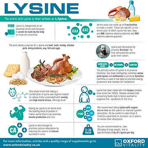 Oxford Vitality Lysine 660mg Capsules | Essential Amino Acid for Collagen Formation Protein Metabolism Immune Support and Tissue Repair | High Strength L-Lysine | Pack of 120 500 count (Pack of 1)