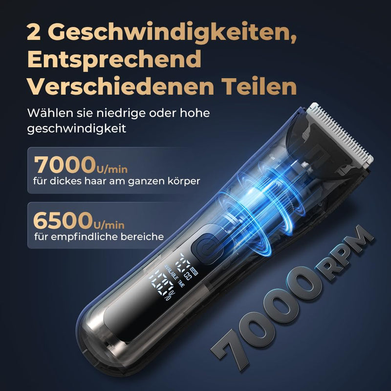 [Australia] - Ualans Intimate Razor for Men, Improved USB C Multifunctional Body Hair Trimmer Men with LED Light and Display, IPX7 Waterproof - Wet and Dry, 4 Attachment Combs, Gift for Men 