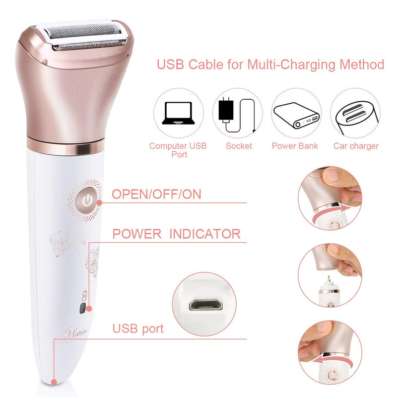 [Australia] - Electric Razors for Women - Painless 2-in-1 Shaver for Women Hair Remover for Face, Legs and Underarm Wet & Dry, Portable Bikini Trimmer, Lady Hair Removal with 2 Trimmer Heads- Micro USB Recharge 