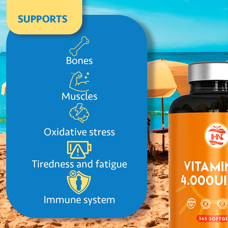 Vitamin D 365 Capsules - Vitamin D3 K2 Capsules – High-Strength Vitamin D3 4000 IU – Supports Immune System and Bone Health