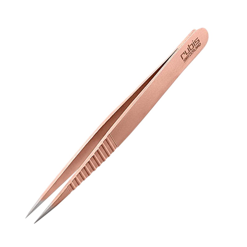Rubis Stainless Steel Pointed Tweezers with Pro Grip for Precise Eyebrows and Hair Removal, 1K003PGRG, Red Gold,Rubis Switzerland Swiss Made World Renowned Precision