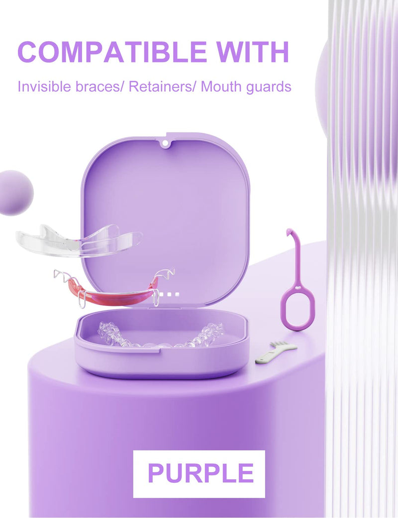 [Australia] - HEMILAB® Retainer Case, Slim Aligner Case with Vent Holes, Compatible with Invisalign, Mouth Guard Case, Cute Retainer Case with Retainer Removal Tool and Brush, Purple 