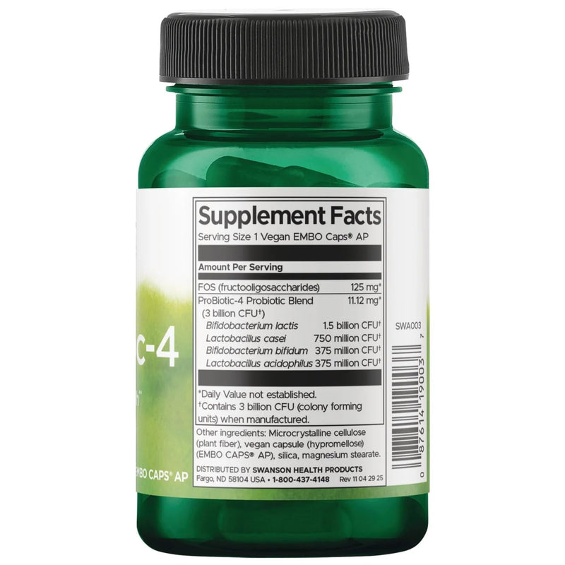 Swanson Probiotic-4 3 Billion Cfu 60 Veg Caps (2 Pack) 60 Count (Pack of 2)