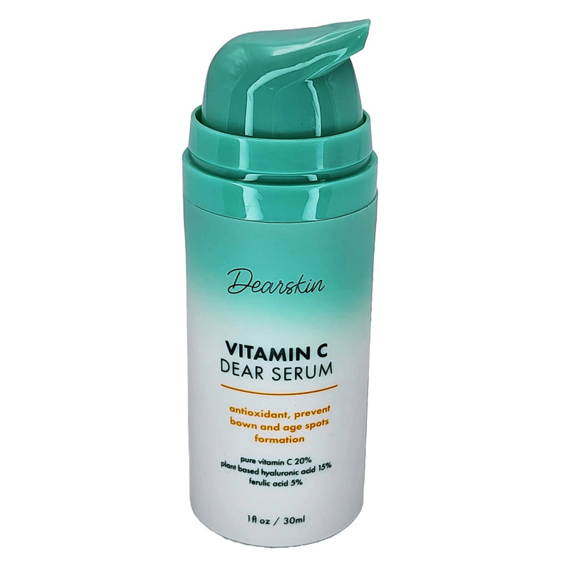 Dearskin Vitamin C Serum 20% - PURE L-ASCORBIC ACID, Ferulic Acid, Hyaluronic Acid Botanic, Vitamin E Organic Cruelty Free for Face and Neck Best Antioxidant, Treatment for Wrinkles, Men and Women Combo