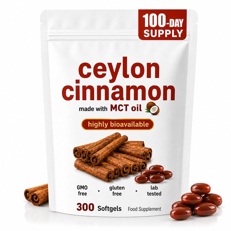 2-in-1 Ceylon Cinnamon Softgels with MCT Oil – 300 Softgels – True Ceylon Cinnamon Daily Supplement, Highly Bioavailable Formula, Supports Energy & Daily Wellness Routine, Non-GMO, Gluten Free