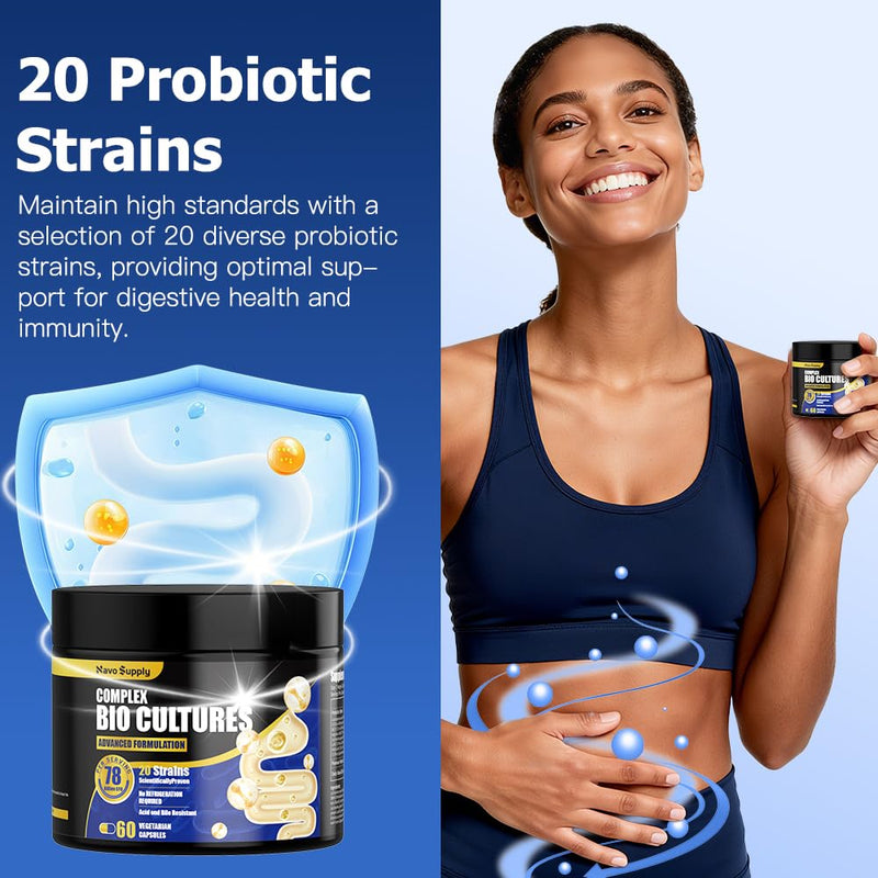Probiotic & Prebiotic Complex for Women & Men: 78 Billion CFU, 20 Live Microbes (Lactobacillus Acidophilus & Casei Added) – Powerful Bio-Cultures Capsules (60 Capsules) 60 count (Pack of 1)
