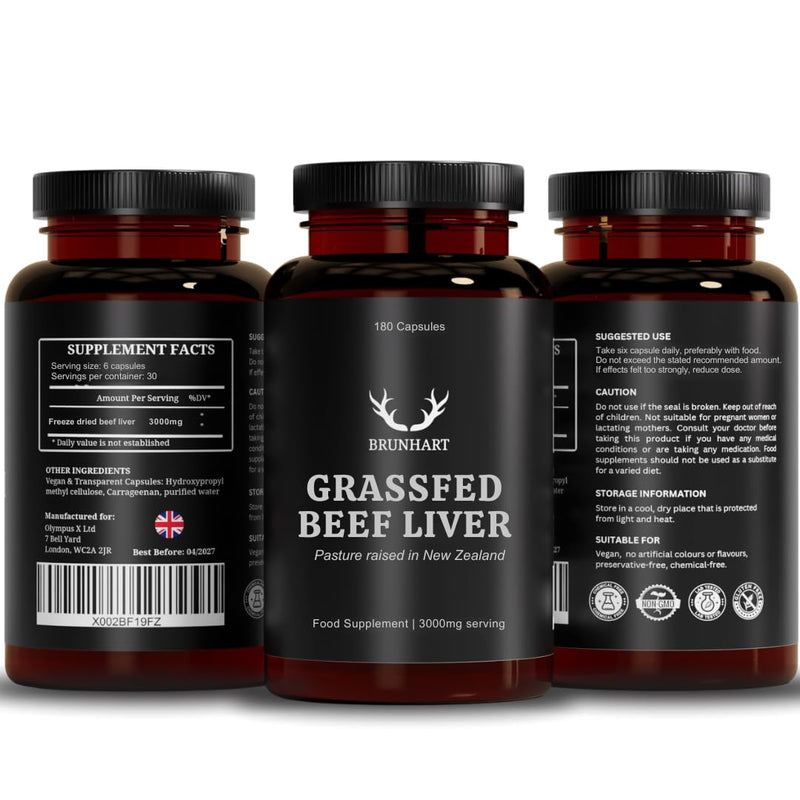 Pasture Raised Beef Liver 180 Capsules | 3000mg Per Serving | 100% Pure Grass Fed No Fillers | Lab Tested For Safety | No Additives or Preservatives | Nutrient Rich Freeze Dried